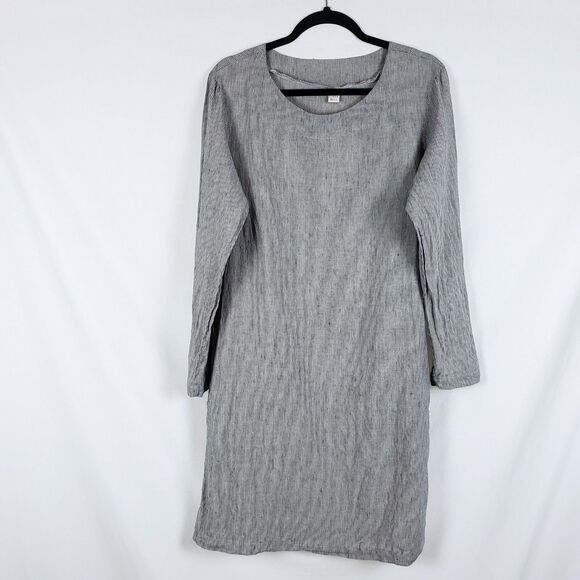 Old Linen Mill Shift Dress Womens XS/S Gray Striped Minimalist Lagenlook Natural - Picture 1 of 8